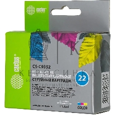 Картридж струйный Cactus CS-C9352 №22 трехцветный (11.4 мл) для HP DJ 3920/3940/D1360/D1460/D1470/D1560/D2330/D2360/D2430/D2460/F370/F375/F380/F2180/F2187/F2224/F2280/F2290/F4140/F4172/F4180/F4190