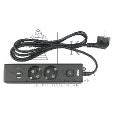 Бытовой удлинитель PowerCube, 2 р с/з вык.,3USB, 3500 Вт, 16А, 1.9 м, 3x1,0 черный PC-5B-2M