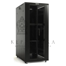 Шкаф серверный Hyperline (TTbR-4261-DD-RAL9004) напольный 42U 600x1000 мм пер. дв. перфор. задн. дв. перфор. 2 бок.пан. направл. под закл.гайки 800кг черный 910 мм 2055 мм IP20 сталь
