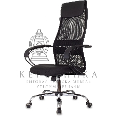 Кресло руководителя Бюрократ CH-607BS черный, сетка/ткань, крестов. металл хром