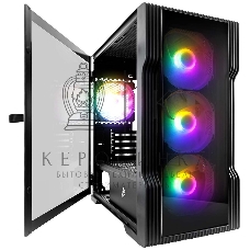 Компьютерный корпус 1STPLAYER TRILOBITE T3-G Black, mATX, TG, 4x 120мм LED fans inc.