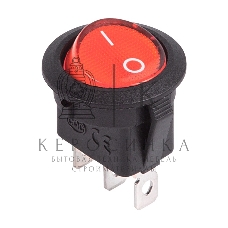 Выключатель клавишный Rexant круглый 12V 20А (3с) ON-OFF красный с подсветкой