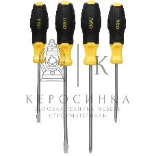 Набор отверток Deli DL630004N 4шт SL5x100 + SL6x150 + PH1x100 + PH2x150 сталь Cr-V, двухкомпонентная прорезиненная рукоять