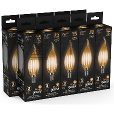 Лампа светодиодная филаментная Gauss Filament 5Вт цок.: E14 свеча 220B 2700K св. свеч. белый теп. (упак.: 10 шт)