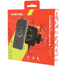 Универсальный магнитный автомобильный держатель с беспроводной зарядкой Car holder and wireless charger MegaFix, C-15, 15W, Input: USB-C: 5V/2A, 9V/3A; Output: 5W, 7.5W, 10W, 15W;89*65*12mm,0.195kg,black