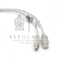 Кабель USB2.0 Pro Cablexpert CCF-USB2-AMBM-TR-6, AM/BM, 1,8м, экран, феррит.кольца, прозрачный, пакет