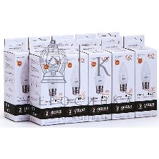 Лампа светодиодная Gauss Elementary 6Вт цок.:E27 свеча 220B 3000K св.свеч.бел.теп. C37 (упак.:10шт)