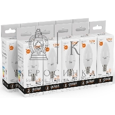 Лампа светодиодная Gauss Elementary 12Вт цок.: E14 свеча 220B 3000K св. свеч. белый теп. C37 (упак.: 10 шт)