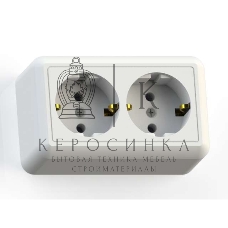 Розетка Кунцево-Электро 2-м ОП Оптима РА16-374 16А (в компл. с монтажной пластиной) с заземл. белый