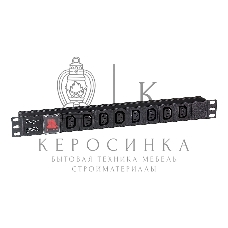 Блок розеток горизонтальный ExeGate ServerPro PDU-19H808 Al-8С13-C14-SW, 1U, Алюминий, 8 IEC 320 C13, С14, выкл. с подсветкой, черный