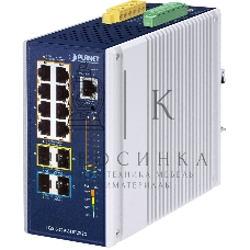 Коммутатор PLANET IGS-6329-8UP2S2X IP30 DIN-rail Industrial L3 8-Port 10/100/1000T 802.3bt PoE + 2-port 1G/2.5G SFP + 2-Port 10G SFP+ Full Managed Switch (-40 to 75 C, 8-port 95W PoE++, 802.3bt/PoH/Force modes, DIDO, ERPS Ring, 1588 PTP TC, Modbus TCP, ON