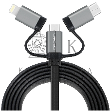 Кабель Crown USB - microUSB/USB Type-C/Lightning CMCU-3182 черный