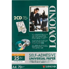 Самоклеящаяся бумага Lomond универсальная для этикеток, A4, 2 шт для CD/DVD (D117/D18мм), 70 г/м2, 25 листов