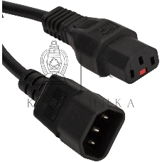 Шнур питания LANMASTER с блокировкой C13-C14, 3х0.75, 220В, 10А, черный, 1.5 м.