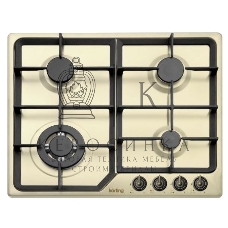 Встраиваемая газовая панель Korting HG 630 CTSB, электроподжиг, газ-контрол, чугунные решетки, адаптер для WOK-конфорки, слоновая кость, цвет ручек-бронза
