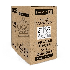 Кабель ExeGate FTP 4 пары кат.6 медь, 23AWG, экран, бухта 305м, серый, PVC