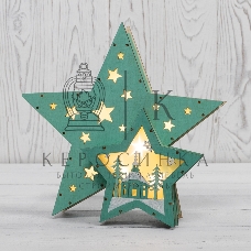 Деревянная фигура с подсветкой «Домик Звездочета» бирюзовая 26х7х25 см, Neon-night