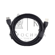 Кабель Gembird/Cablexpert USB 2.0 Pro AM/AF, 3м, экран, 2феррит.кольца, черный, пакет