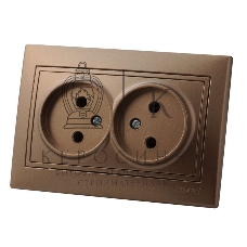 Розетка 2-м СП Мира 16А IP20 без заземл. керам. свет. корич. перламутр LEZARD 701-3131-128