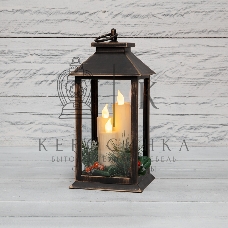 Декоративный фонарь Neon-night со свечкой и шишкой, бронзовый корпус, размер 14x14x27 см, цвет теплый белый