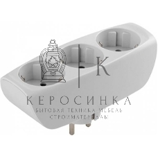 Тройник ЭРА SP-3e-W 3 гнезда, c заземлением, со шторками, белый