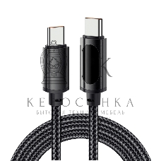 Кабель Rexant Type-C – Type-С, 5A, 100Вт, 1м, в черной нейлоновой оплетке, с LED дисплеем