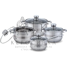 Набор посуды Kelli KL-4213 8 пред. (Ковш с жаропрочной стекл. крышкой 2.1 л. Кастрюля с жаропрочной стекл. крышкой 2.7 л. Кастрюля с жаропрочной стекл. крышкой 3.7 л. Кастрюля с жаропрочной стекл. крышкой 5л. Мерная шкала внутри. 5-слойное капсульное дно.