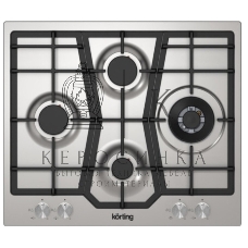 Встраиваемая газовая панель Korting HG 631 CTX / 60x51 см, ромбовидное расположение конфорок, электроподжиг, газ-контроль, чугунные решетки, адаптер для WOK-конфорки, нержавеющая сталь