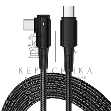 Кабель Rexant Type-C – Type-C, 5А, 100Вт, 1м, в черной нейлоновой оплетке, с угловым штекером и световой индикацией