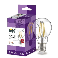 Лампа cветодиодная LED A60 Iek LLF-A60-9-230-30-E27-CL шар прозр. 9Вт 230В 3000К E27 серия 360°
