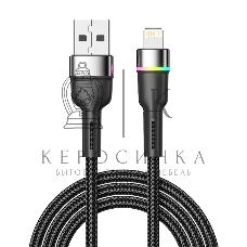 Кабель Rexant USB-A - Lightning для Apple, 2,4А, 1м, в черной нейлоновой оплетке, с LED подсветкой
