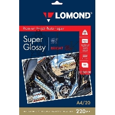 Фотобумага ПРЕМИУМ для стр.печати Lomond А4, 220 г/м2 односторонняя Bright Super Glossy 20л