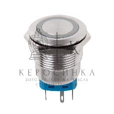 Кнопка антивандальная Rexant Ø 22 12 В Б/Фикс (5с) (ON)-OFF/(OFF)-ON подсв./зеленая