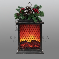 Светодиодный камин Neon-night Рождество с эффектом живого огня 15х14х26см, батарейки 2хС (не в комплекте) и USB, бронзовый