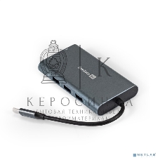 USB-концентратор ExeGate EX293985RUS DUB-31C/MAX (кабель-адаптер USB Type-C --> 3xUSB3.0 + Card Reader + PD 100W + HDMI 4K@30Hz + VGA + Audio + Lan RJ45 10/100/1000Mb, Plug&Play, серый)
