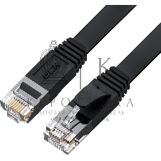 Патч-корд GCR PROF плоский прямой 3.0m, UTP медь cat.6, черный, 30 AWG, ethernet high speed 10 Гбит/с, RJ45, T568B, GCR-52870