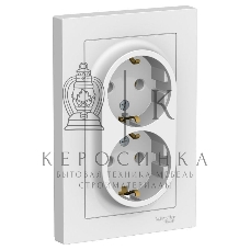 Розетка 2-м AtlasDesign с заземл. 16А в сборе белый SchE ATN000124