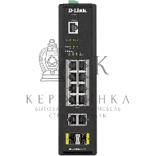 КоммутаторD-Link DIS-200G-12PS/A1A, L2 Managed Industrial Switch with 10 10/100/1000Base-T and 2 1000Base-X SFP ports (8 PoE ports 802.3af/802.3at (30 W), PoE Budget 123 W)8K Mac address, 802.3x Flow Control,