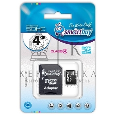Флеш карта microSD 4Gb Smartbuy microSDHC Class 10 (SD адаптер)
