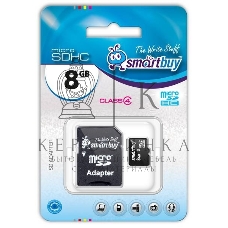 Флеш карта microSD 8Gb, Smartbuy microSDHC Class 10 (SD адаптер)