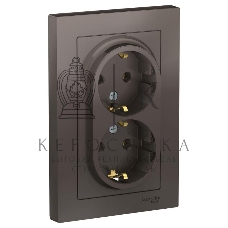 Розетка 2-м AtlasDesign с заземл. 16А в сборе мокко SchE ATN000624