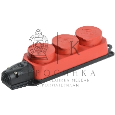 Розетка 3-м ОМЕГА РБ33-1-0м IP44 каучук красн. ИЭК PKR61-016-2-K04