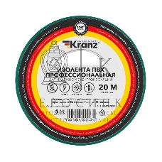 Изолента ПВХ Kranz профессиональная, 0.18х19 мм, 20 м, зеленая (10 шт./уп.)