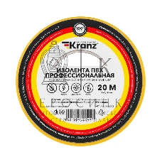 Изолента ПВХ Kranz профессиональная, 0.18х19 мм, 20 м, желтая (10 шт./уп.)