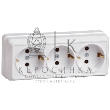 Розетка Iek ERO31-K01-16-DC РС23-3-ОБ 3 местн. с з/к 16А откр.уст. ОКТАВА (белый)