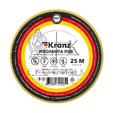 Изолента ПВХ Kranz 0.13х19 мм, 25 м, желто-зеленая (5 шт./уп.)