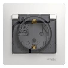 Розетка 1-м СП Glossa 16А с защ. крышкой защ. шторки с заземл. в сборе IP44 бел. SchE GSL000148