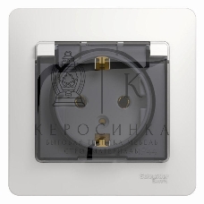 Розетка 1-м СП Glossa 16А с защ. крышкой защ. шторки с заземл. в сборе IP20 бел. SchE GSL000146