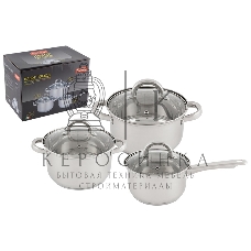 Набор посуды Mallony из нерж стали из 6 пред-в MEDIANO-SET-6 (ковш 1,9 л/кастрюли - 2,6 и 3,6 л), тм Mallony