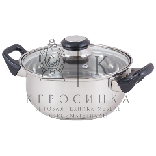 Кастрюля Mallony из нерж стали с крышкой (стекло) BAK-02, 2 л, ручки - бакелит, без ТМ